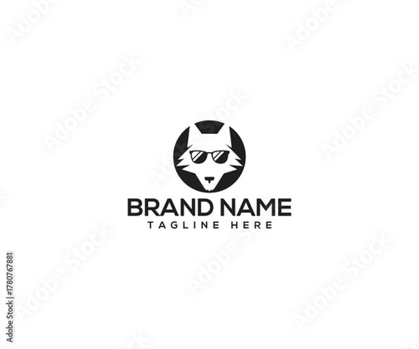 Fototapeta Fox Logo: A stylish fox silhouette sporting cool sunglasses within a circular frame, paired with a brand name and tagline. Ideal for companies seeking a modern, eye-catching design.