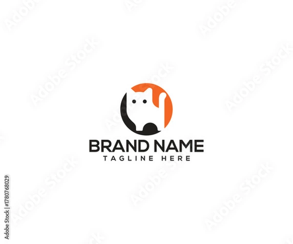 Fototapeta Logo for a Pet Business: A minimalist logo featuring an orange and black circle, with a white cat silhouette, perfect for a modern pet-related brand.