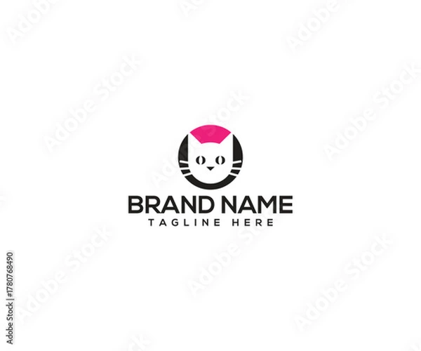 Fototapeta Cat Logo: A captivating cat logo with a clean and minimalistic design. Features the image of a cat face within a circle, perfect for representing a pet-related business, brand or service.