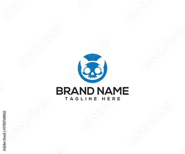 Fototapeta Mysterious Logo Design: A compelling logo featuring an unique skull symbol with the outline of cat's head within a circle, coupled with the brand name and slogan, exuding an air of sophistication.