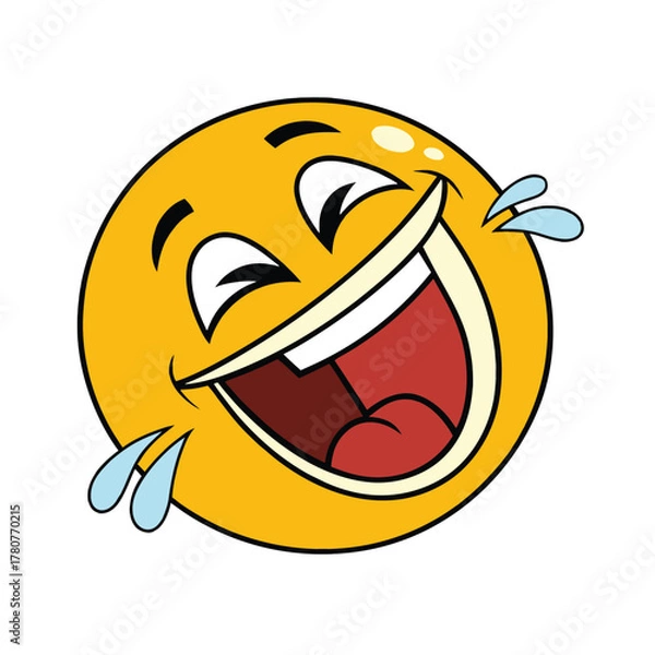 Fototapeta Laughing Smiley Face Sticker With Wide Open Mouth Expression
