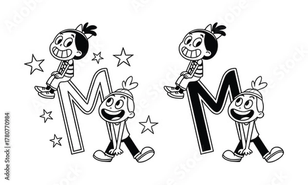 Obraz Lively Alphabet Cartoon Sticker Featuring Colorful Letter M Design