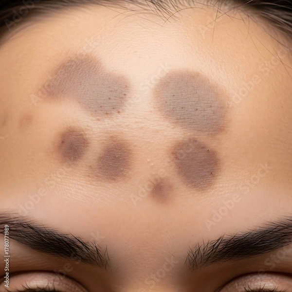 Obraz Close up of hyperpigmentation spots and melasma on a womans forehead.
