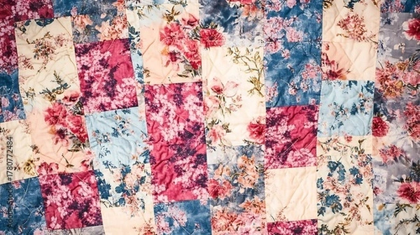 Obraz Floral patchwork quilt with colorful flower patterns for a cozy background