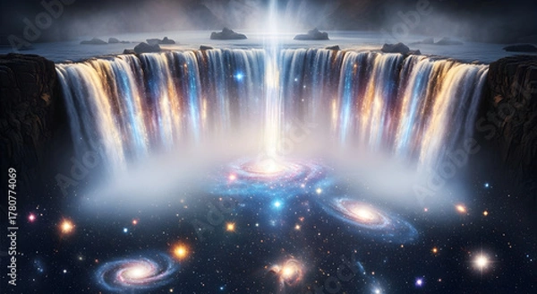 Fototapeta Cosmic Waterfall Pouring into a Galaxy space nebula