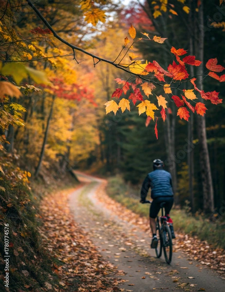 Obraz Cyclists riding through a forest path