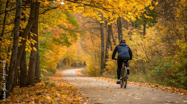 Obraz Cyclists riding through a forest path