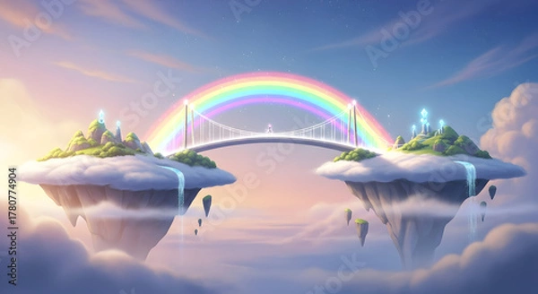 Fototapeta Fantasy Floating Islands Connected by Rainbow Bridge