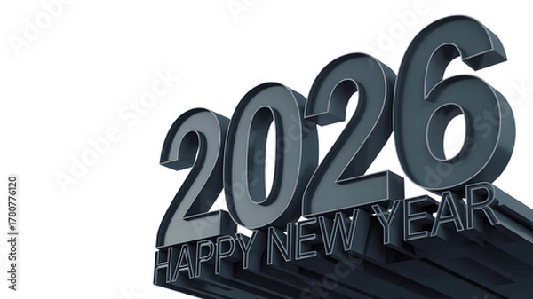 Obraz Metallic 2026 happy new year text isolated on transparent background