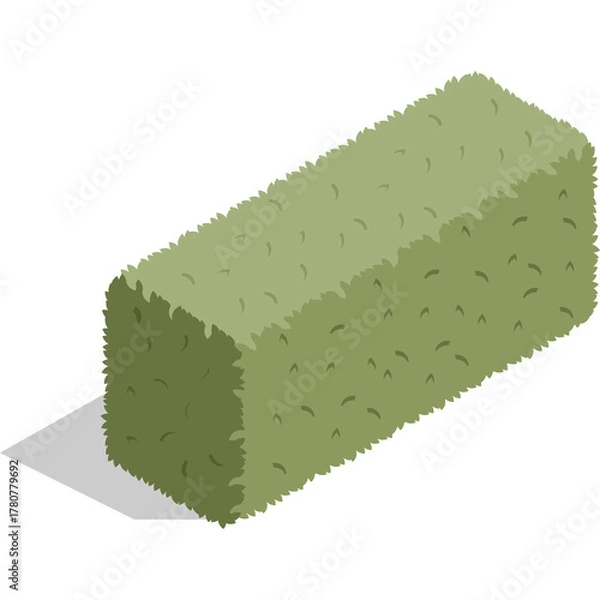 Obraz Green Rectangular Box Shrub with Textured Foliage and Subtle Shadow in Isometric View on White Background Flat Cartoon Design