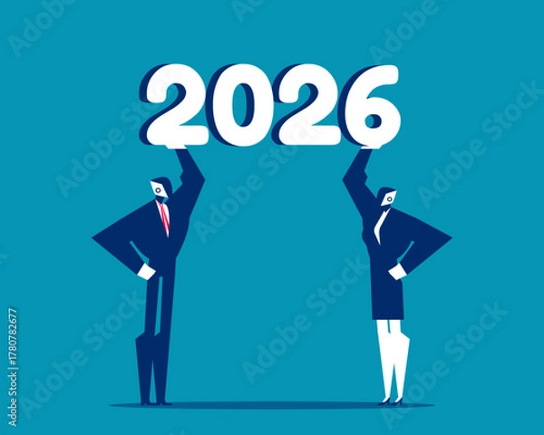 Fototapeta 2026. Artificial intelligence robot holding figures of 2026