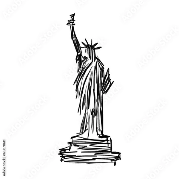 Fototapeta statue of liberty vector illustration sketch hand drawn with black lines, isolated on white background