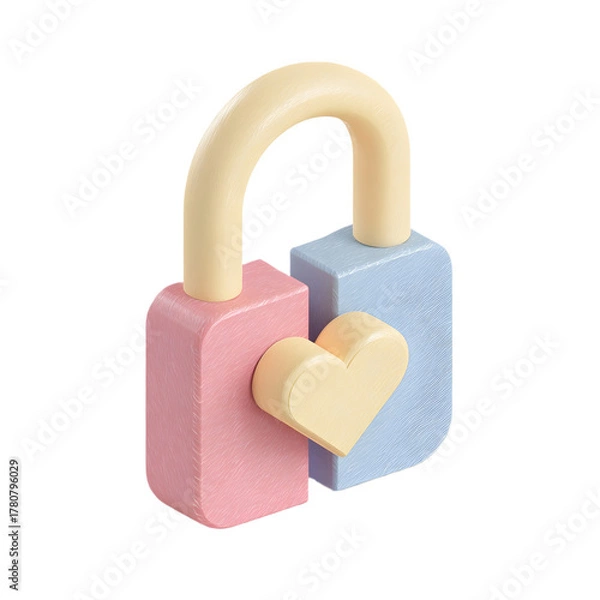 Fototapeta 3D clay pastel lock with heart shape symbolizing secure love and trust