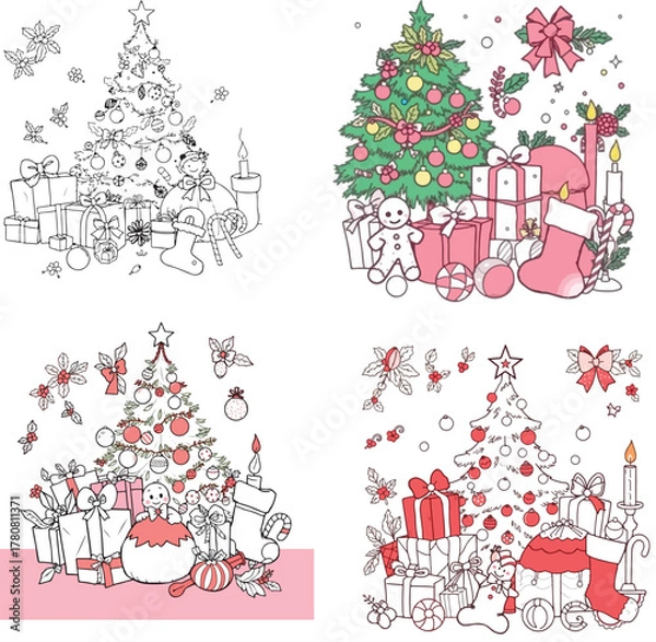 Obraz Christmas tree with gift boxes