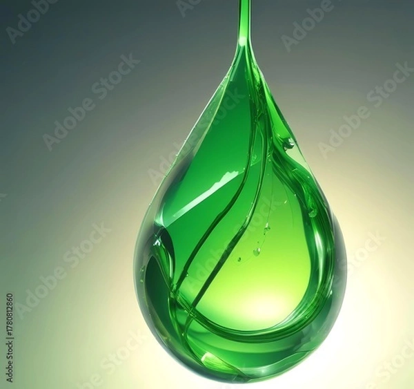 Obraz Macro shot of luminous green biofuel droplet suspended