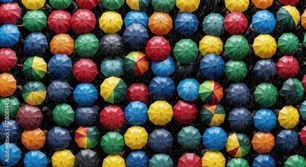 Fototapeta Colorful spheres arranged in a grid pattern, creating a vibrant and visually appealing composition.