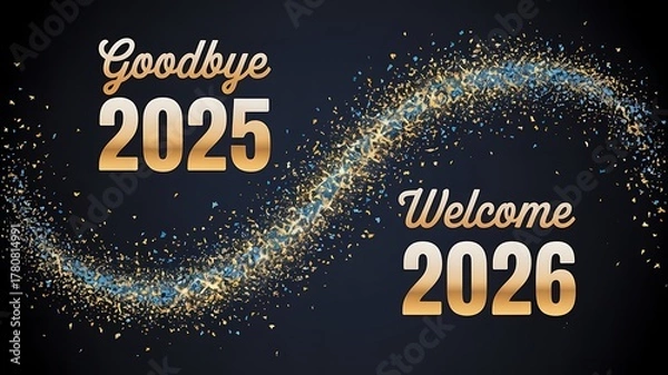 Fototapeta Goodbye 2025 welcome 2026 new year celebration with confetti background