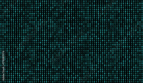 Obraz Blue Hacker Rain Vector Background with Flowing Binary 0s and 1s on Black Tech Canvas
