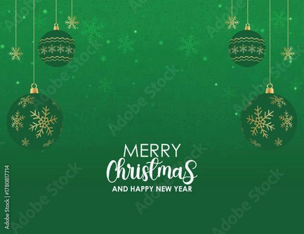 Obraz Festive Green Christmas and New Year Greeting with Golden Ornaments