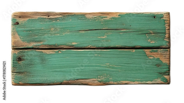 Fototapeta Weathered Wooden Plank with Distressed Green Paint Texture