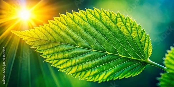 Obraz Panoramic Macro Shot of a Single Leaf, Detailed Texture, Nature Simplicity