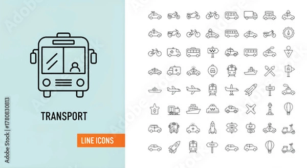 Obraz Set of transport line icons vector illustration of vehicles perfect for app and web design