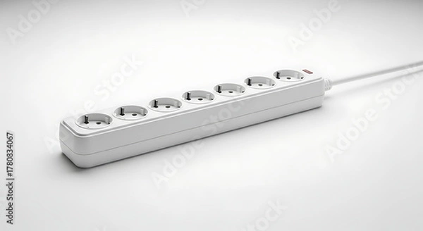 Fototapeta White Power Strip Electrical Outlet Extension Cord for Charging and Connectivity