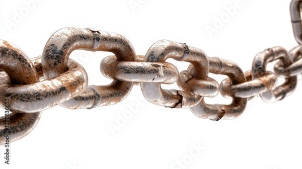Fototapeta Metallic Chain Links Isolated on White Background for Industrial Use