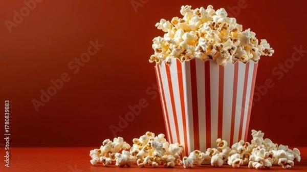 Fototapeta Freshly Popped Movie Popcorn in Classic Red and White Bucket
