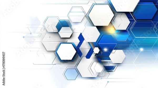 Fototapeta Abstract Hexagonal Pattern with Blue and White Geometric Shapes