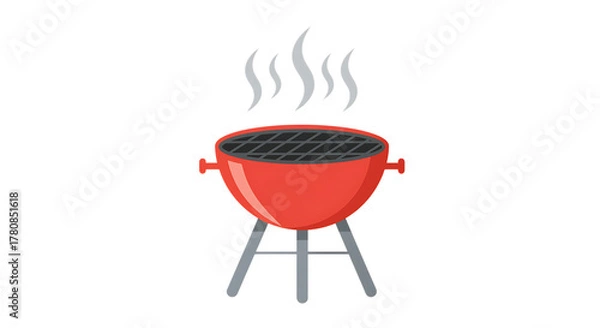 Fototapeta Red barbecue grill with smoke isolated on black background illustration
