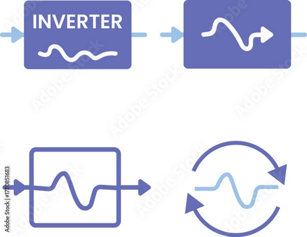 Fototapeta Inverter icons set. Clean electricity and energy conversion symbols representing power transformation and renewable technology concept. Modern minimal vector illustration for solar and electric design