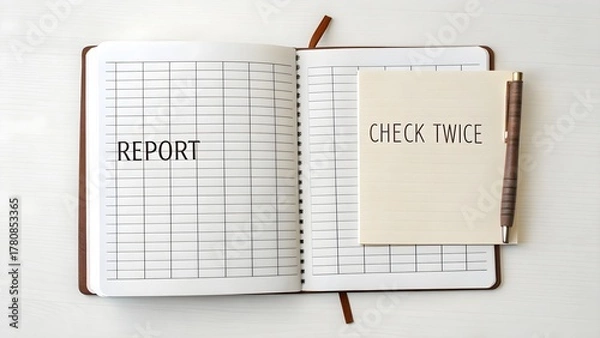 Fototapeta Open Notebook Showing Grid Lines With Text About Reporting