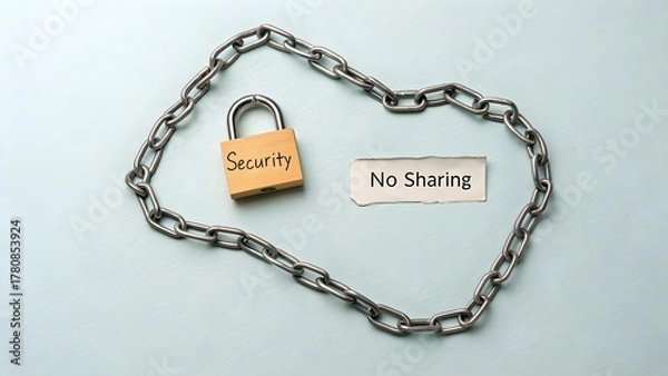 Fototapeta A chain link forming a lock with the word Security