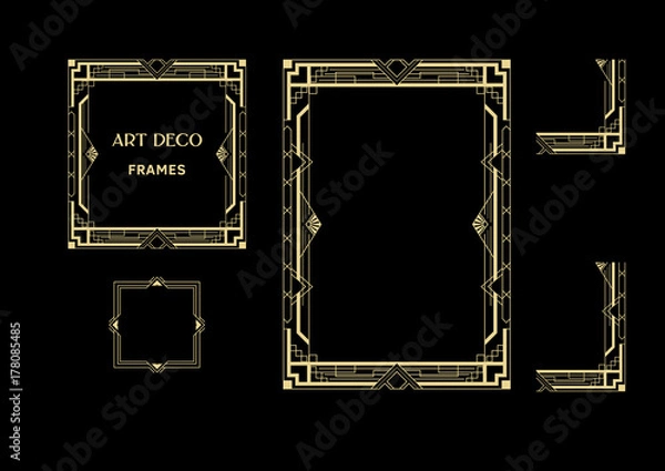 Fototapeta Art Deco frames. Vintage style, vector illustration. Gold vintage frame for invitations and cards.