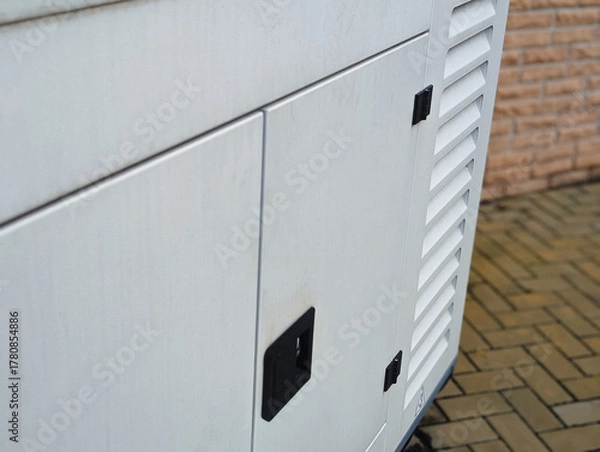 Obraz close up of white industrial power generator exterior casing