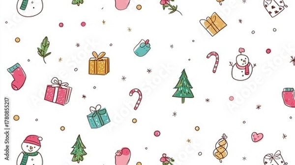 Obraz 手書き風のかわいいクリスマス背景