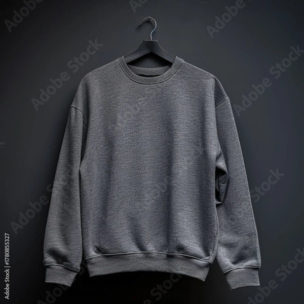 Fototapeta Minimalist gray sweatshirt hanging on invisible hanger with clean light background, soft cotton texture, front view