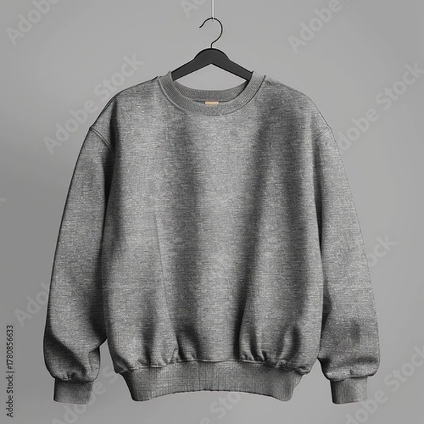 Fototapeta Front view of gray sweatshirt hanging on invisible hanger, no logo, no print, clean studio lighting, soft cotton fabric