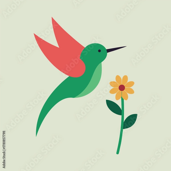 Fototapeta minimal vector of hummingbird hovering near flower
