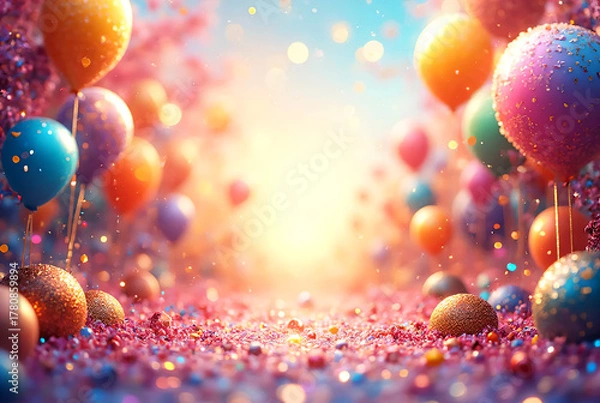 Obraz Colorful festive balloons with confetti in celebration background