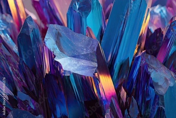 Obraz Colorful Iridescent Crystal Cluster Closeup