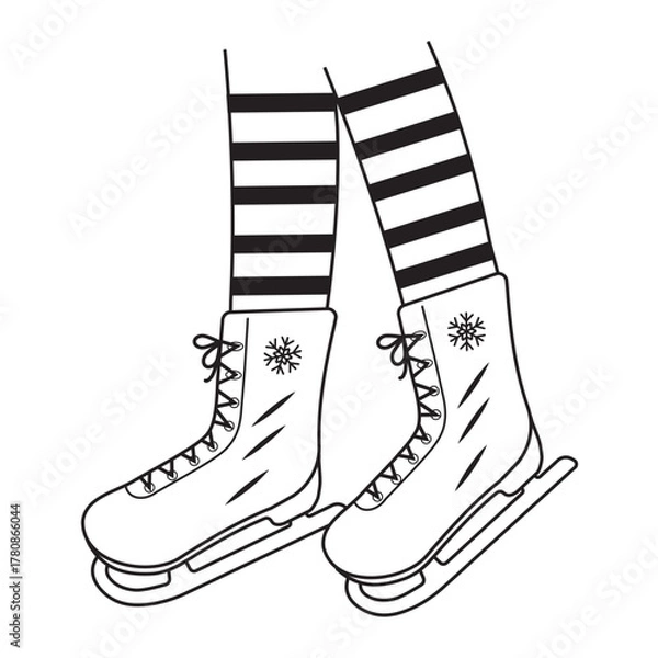 Fototapeta Silhouette of legs skating on ice at an ice rink. Vector logo illustration