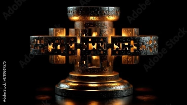 Obraz Illuminated Ornamental Pillar: A captivating ornamental pillar, intricately designed and emanating a warm, inviting glow against a deep, dark backdrop.