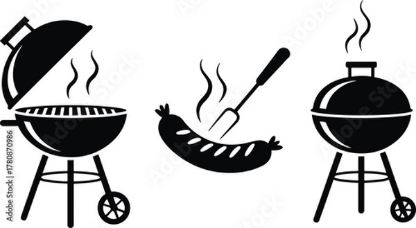 Fototapeta Barbecue Grill Collection with Sausage and Fork Ready for Cooking