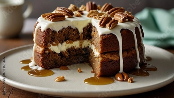 Obraz Decadent Pecan Caramel Cake with Cream Cheese Frosting