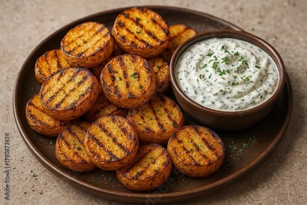 Obraz Grilled Potatoes with Creamy Herb Dip