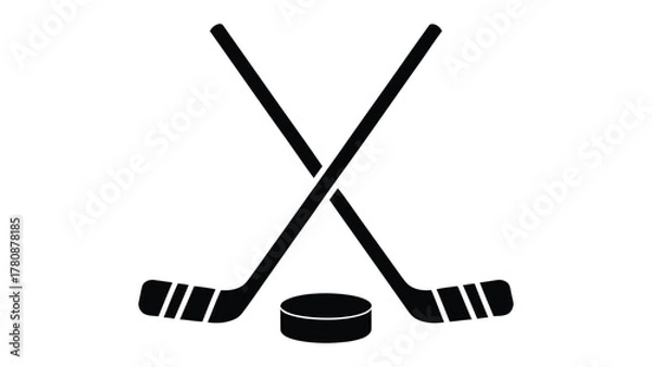 Obraz Ice Hockey Elements: An abstract image featuring crossed hockey sticks and a puck, symbolizing the thrill and precision of ice hockey. 