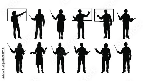 Fototapeta Teacher and presenter silhouettes collection isolated on transparent background, Vector