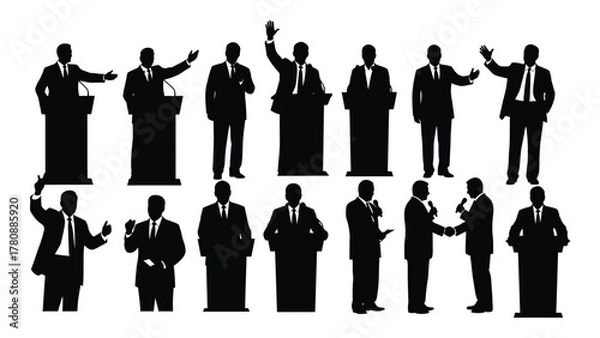 Fototapeta Political public speaking silhouettes isolated on transparent background, Vector